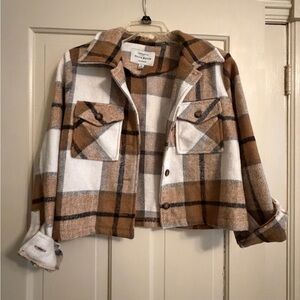 Haute Monde Tan and White Plaid Utility Jacket